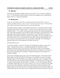 Colorimetric analysis of aspirin content in a commercial