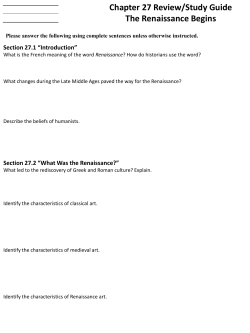 Chapter 27 Review/Study Guide The Renaissance