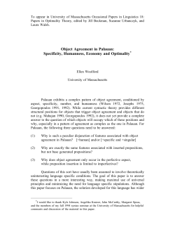 Object Agreement in Palauan: Specificity, Humanness, Economy