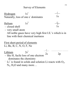 Survey of Elements Hydrogen 1s Naturally, loss of one e dominates
