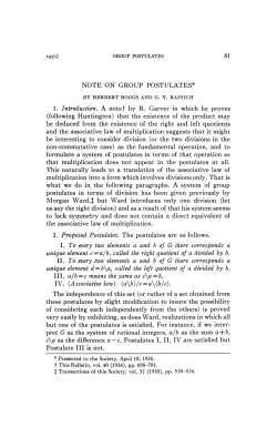 81 NOTE ON GROUP POSTULATES* 1. Introduction, A note f by R