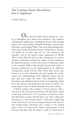 The Coming Classics Revolution Part I: Argument