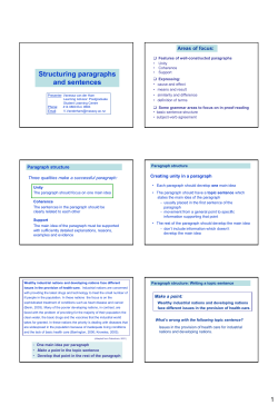 PG Workshop Paragraph Sentence Structure
