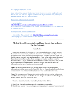 MEDICAL RECORD DOCUMENTATION FOR CERTIFIED