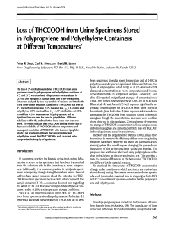 Loss of THCCOOH from Urine Specimens Stored in Polypropylene