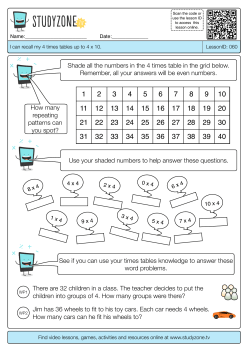 Shade all the numbers in the 4 times table in the grid