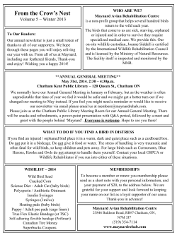 From the Crow`s Nest - Maynard Avian Rehabilitation Centre