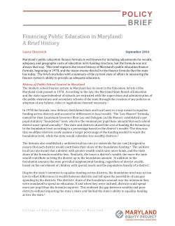 Policy Brief: Financing Public Education in Maryland: A Brief History