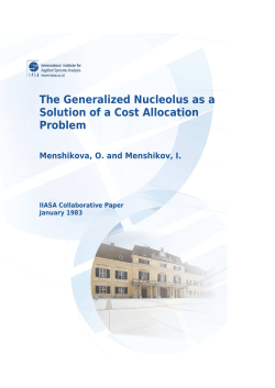 The Generalized Nucleolus as a Solution of a Cost