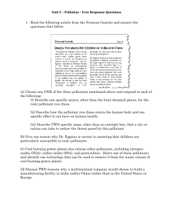 Unit 5 &ndash; Pollution &ndash; Free Response Questions 1. Read the following