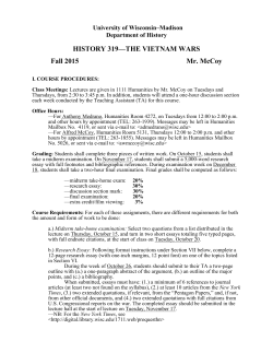HISTORY 319—THE VIETNAM WARS Fall 2015 Mr. McCoy