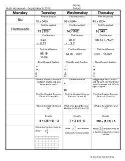 Monday Tuesday Wednesday Thursday No Homework