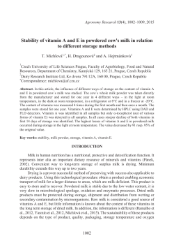 Stability of vitamin A and E in powdered cow`s milk in relation to