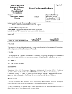 Home Confinement Furlough - Vermont Department of Corrections