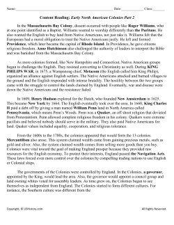 Content Reading: Early North American Colonies