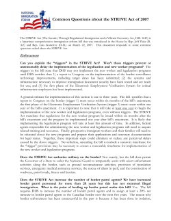Common Questions about the STRIVE Act of 2007