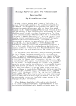 Disney`s Fairy Tale Love: The Heterosexual Construction By Alyssa