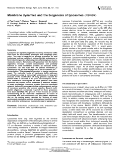 Membrane dynamics and the biogenesis of lysosomes (Review)