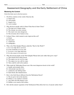 Assessment:Geography and the Early Settlement of China
