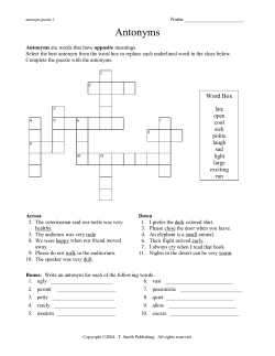 Antonyms crossword puzzle