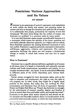 Ivy Singh, "Feminism: Various Approaches and Its Values,"