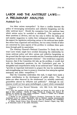 Labor and the Antitrust Laws--A Preliminary Analysis