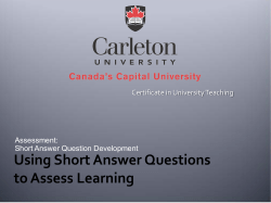 Assessment: Short Answer Question Development Certificate in