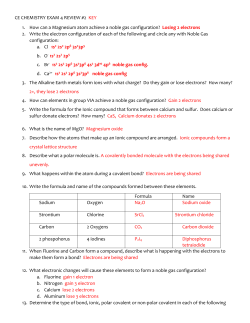 CE CHEMISTRY EXAM 4 REVIEW #2 KEY 1. How