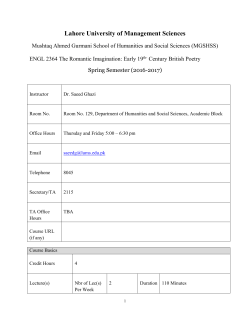 ENGL 2364-The Romantic Imagination Early 19th