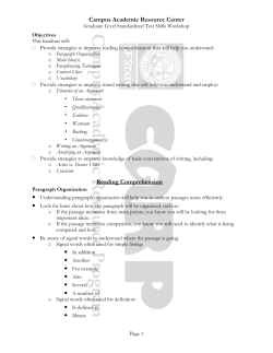 Campus Academic Resource Center Reading Comprehension