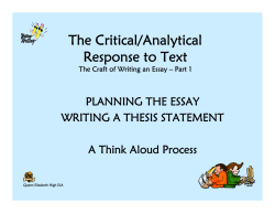 The Critical/Analytical Response to Text