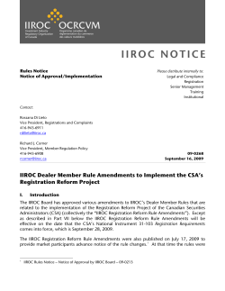 IIROC Dealer Member Rule Amendments to Implement the CSA`s