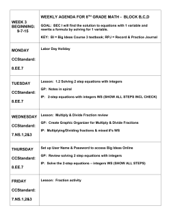 9-7-15 WEEKLY AGENDA FOR 8TH GRADE MATH