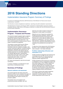 Standing Directions of the Minister for Implementation Assurance