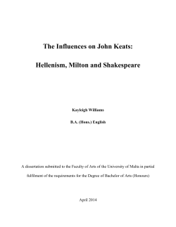 The Influences on John Keats: Hellenism, Milton and