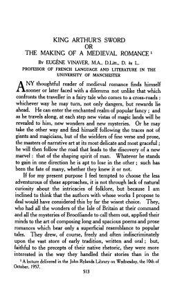 king arthur`s sword or the making of a medieval romance 1