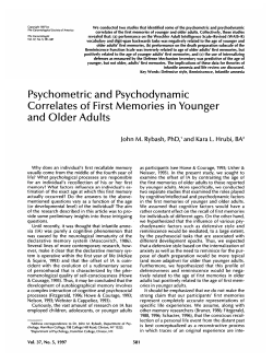 Psychometric and Psychodynamic Correlates of First Memories in