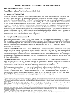 Executive Summary for CTCHC`s Healthy Nail Salon Workers