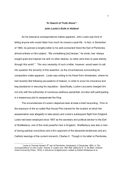 1 &ldquo;In Search of Truth Alone&rdquo;: John Locke`s Exile in Holland As his