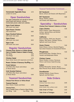 Sandwich Menu - Yeats Tavern