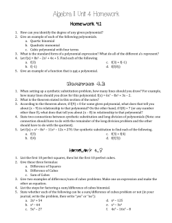 Algebra II Unit 4 Homework