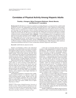 Correlates of Physical Activity Among Hispanic Adults