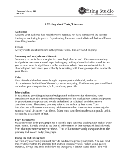9. Writing about Texts / Literature Audience: Assume your audience