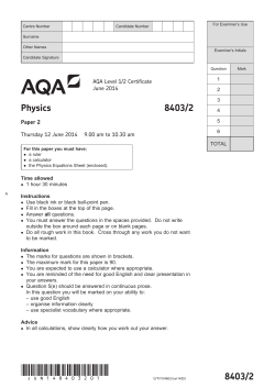 AQA Level 1/2 Certificate Physics Question paper Physics