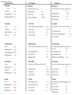 Monday: 6 + 3 = 9 Times 5 = 45 Double that = 90 Divided by 10 = 9