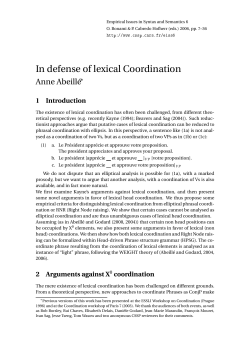 In defense of lexical Coordination - CSSP