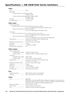 Specifications &mdash; SW 4/6/8/12AV Series Switchers