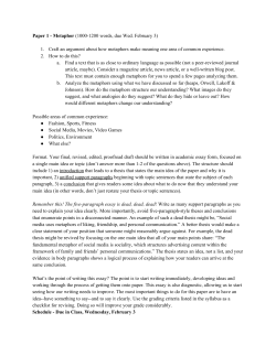 Paper 1 Metaphor​ (10001200 words, due Wed. February 3) 1