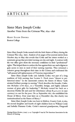 Sister Mary Joseph Croke: another voice from the Crimean war