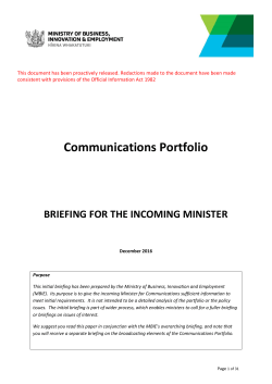 Briefing to the Incoming Minister for Communications